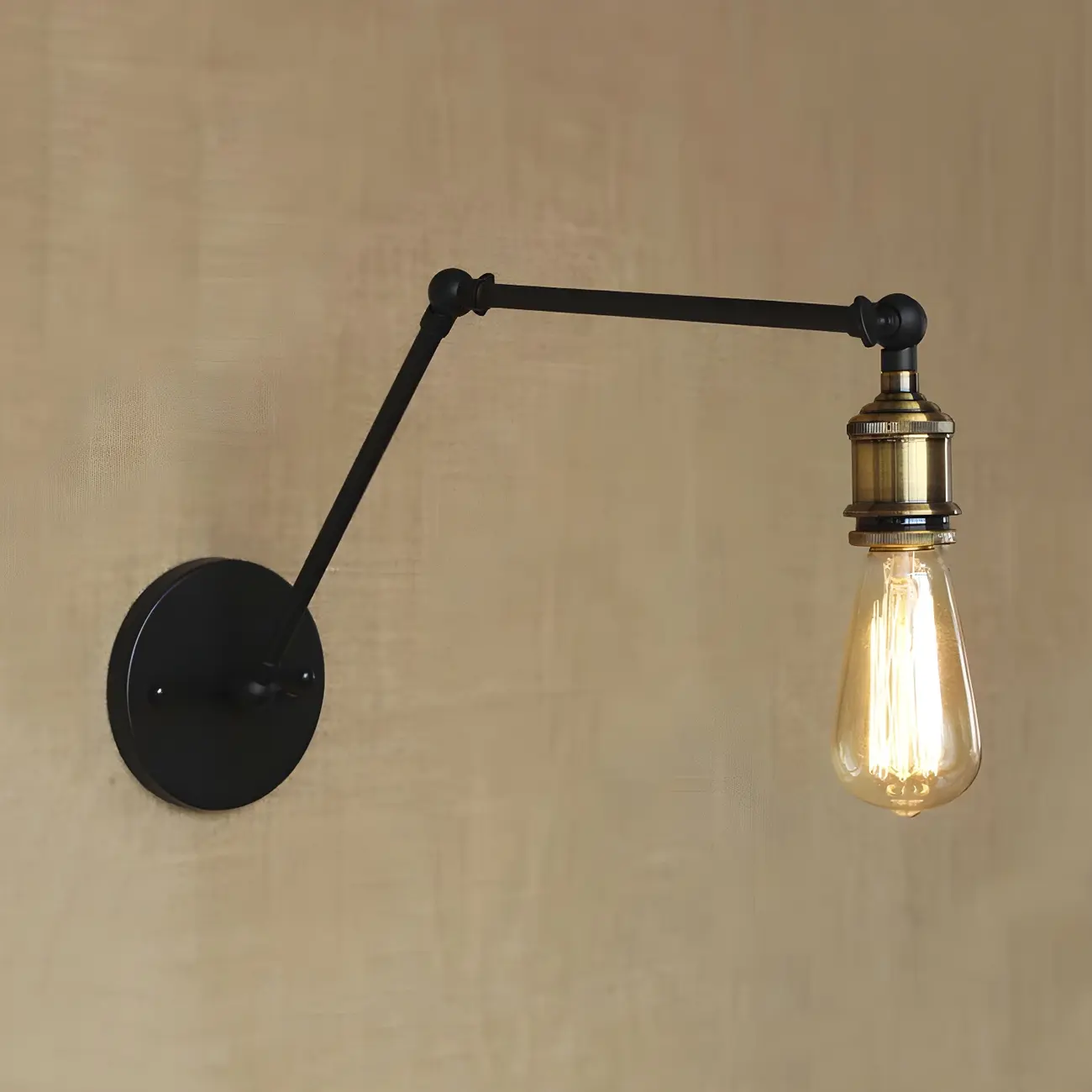 Industrial Open Bulb Swing Arm Wall Light