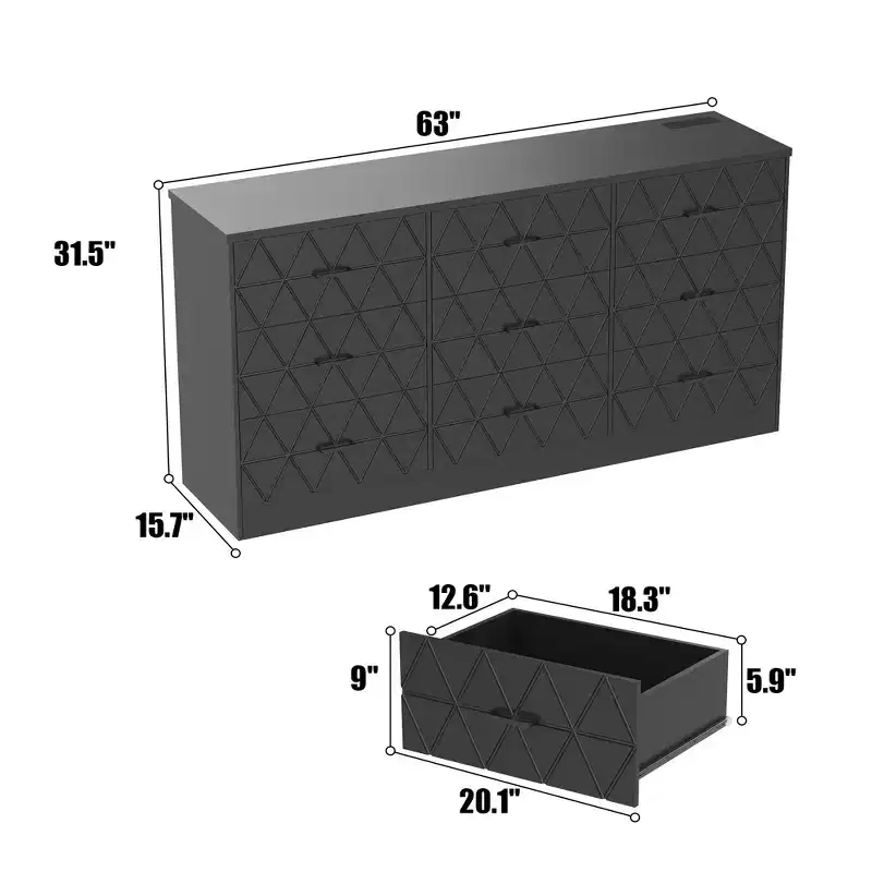 COZONY 63 9 Drawer Dresser, Wide Drawer Storage Organizer for Bedroom, Hallway & Living Room, Dressers & Chests of Drawers