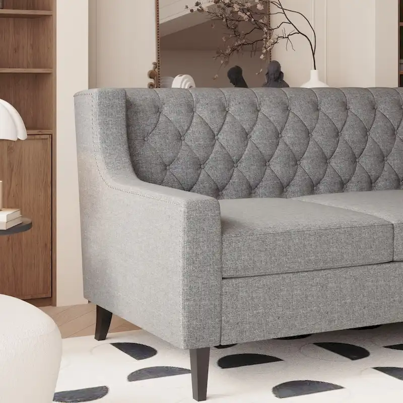 Naro Mid-Century Modern Fabric 3-Seater Sofa with Tufted Backrest by Christopher Knight Home