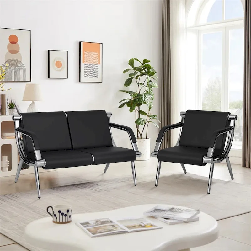 Black / Blue Faux Leather Waiting Bench, 1/2/3/4-Seat