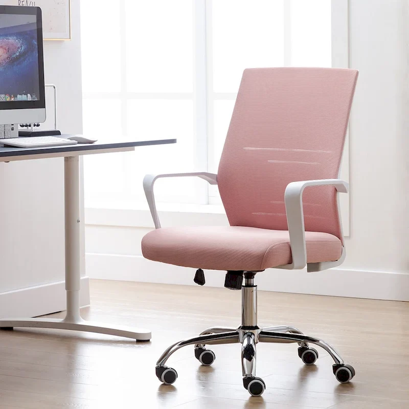 Mesh Back Swivel Office Chair – Pink/Black/White, Ergonomic Home Office Chair