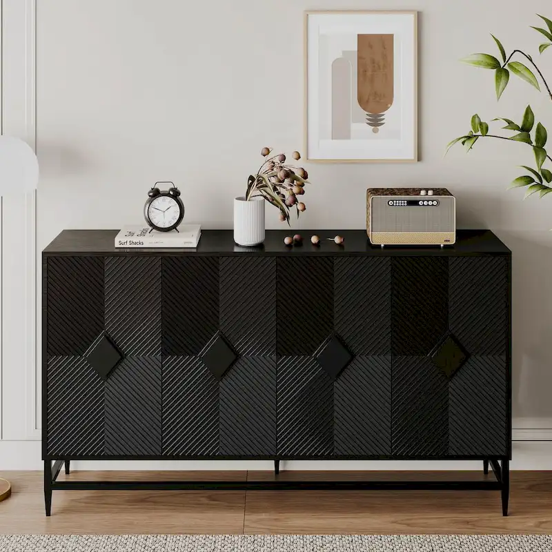 Black 4-Door Sideboard Cabinet (1-Person Assembly)