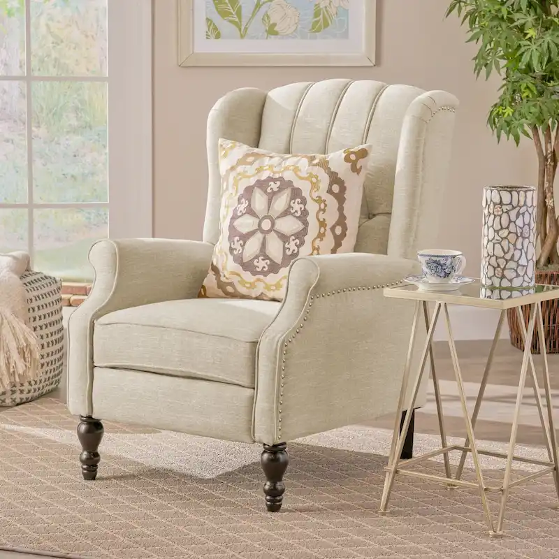Tufted Fabric Wingback Recliner Club Chair