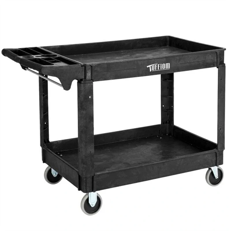 2 Tier Large 550lbs Capacity Shelf Plastic Utility Cart with Wheels Black