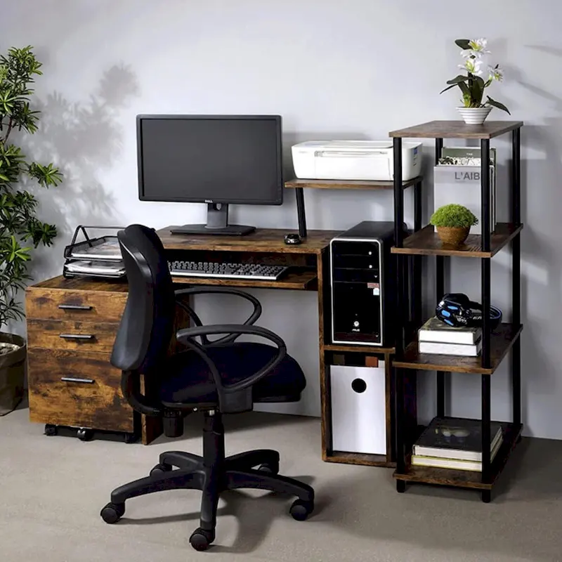 Computer Desk, Keyboard Tray, Desktop Shelf, 2 Open Storage Compartments, Wood, Weathered Oak & Black / Antique White & Black / Black, 1-Person Use