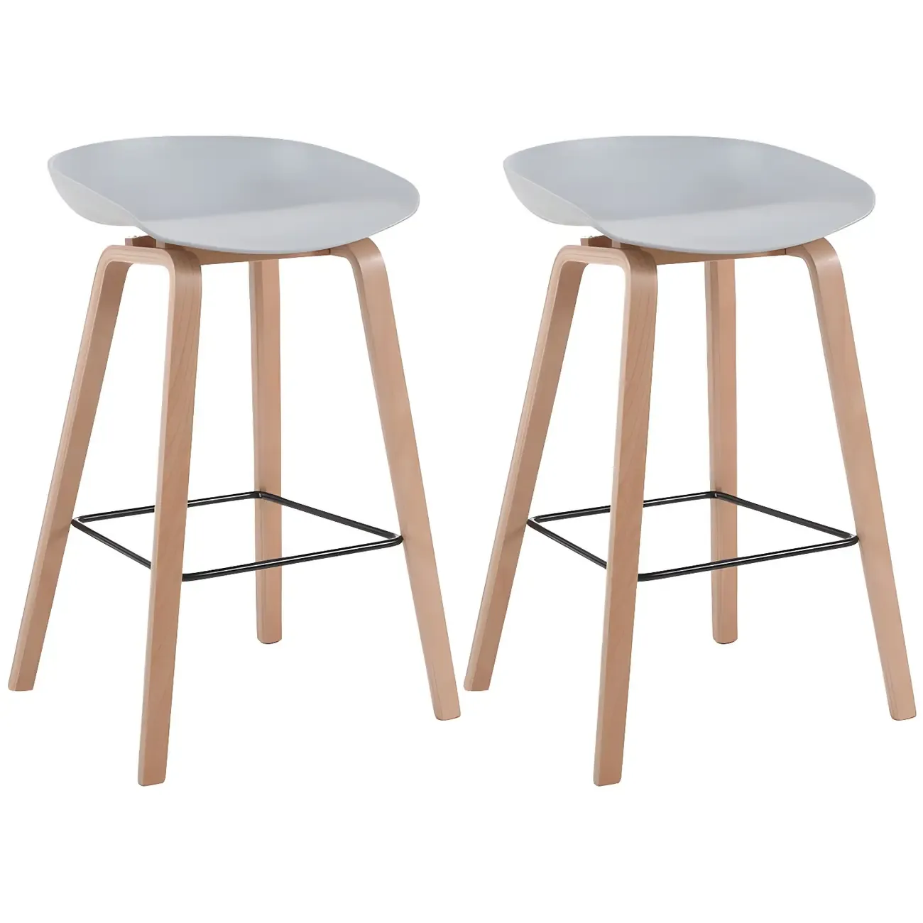 Mid-Century Modern Plastic Bar Stool with Wood Legs