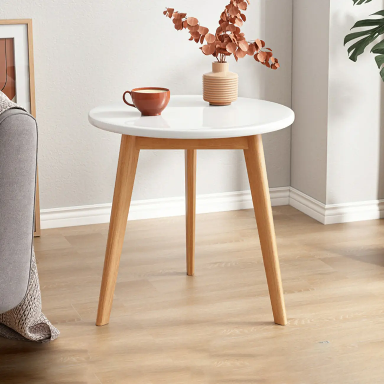 2-Tier Round Wood End Table for Living Room with Storage