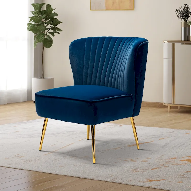 Upholstered Modern Tufted Accent Side Chair with Gold Legs