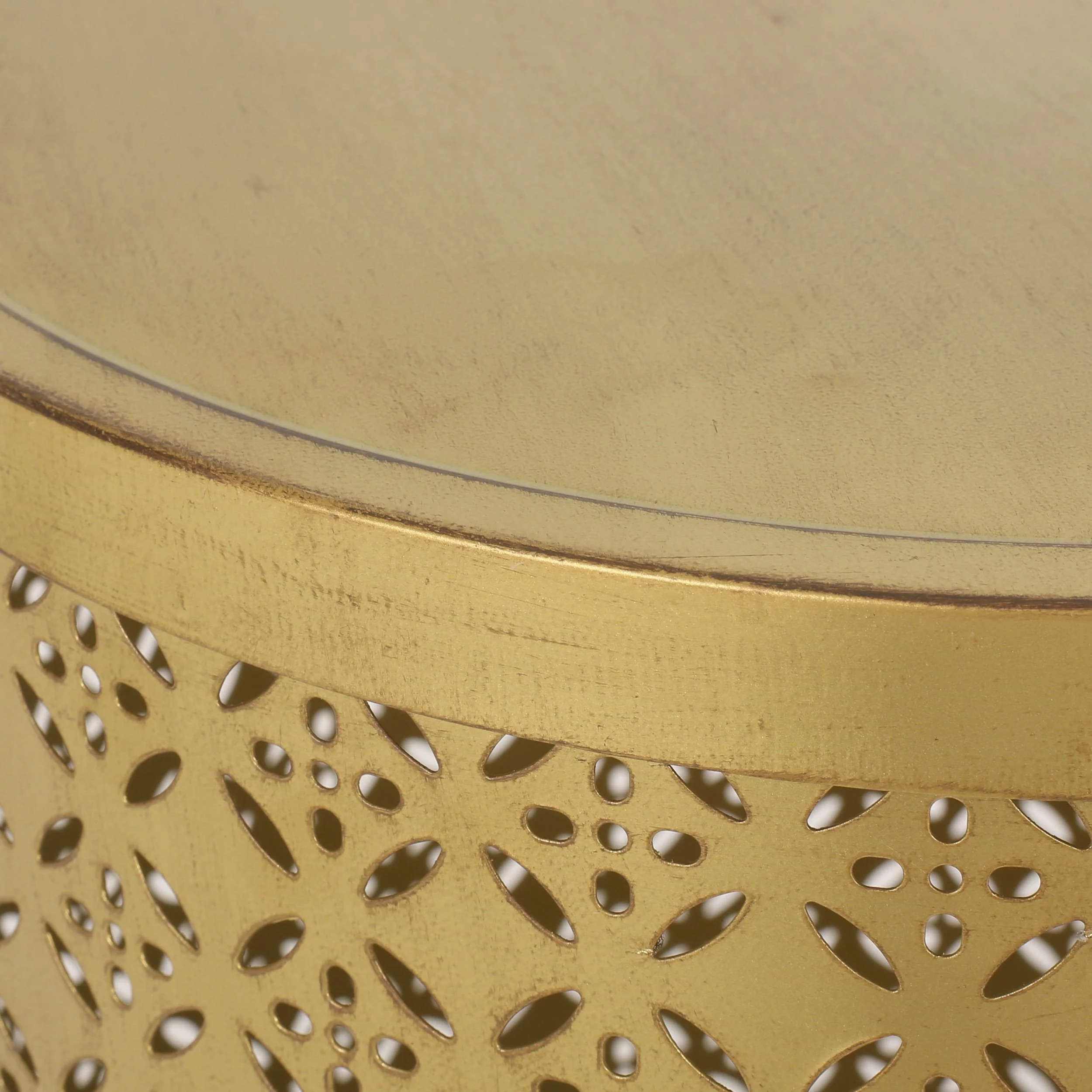 Boho Lace Cut Iron Side Table, Gold Brushed Brown - NH829413