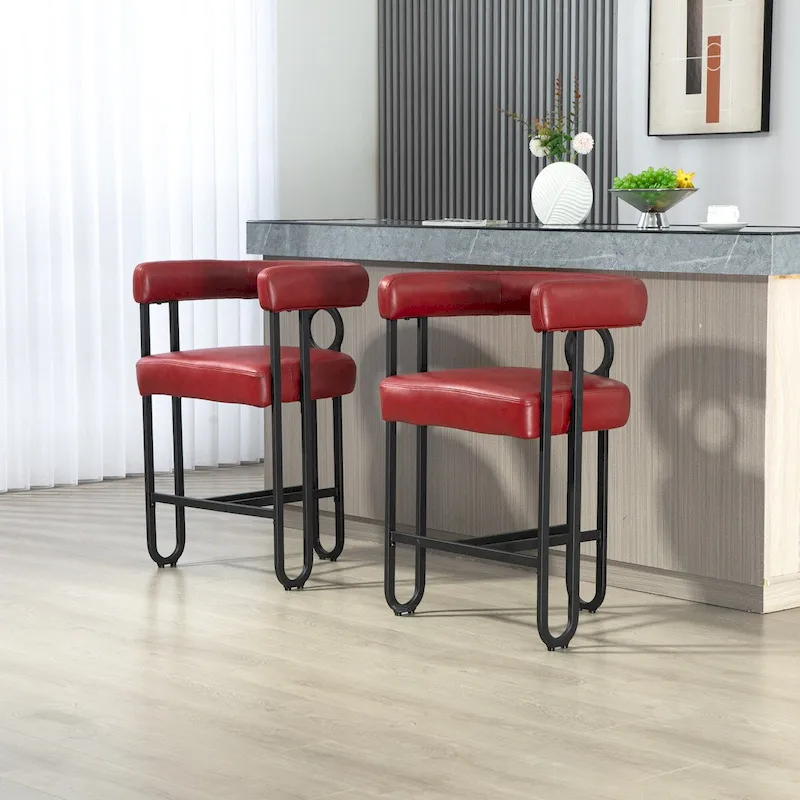 Chenille/Leather Upholstered Contemporary Designed Bar Stools With Footrestset of 2