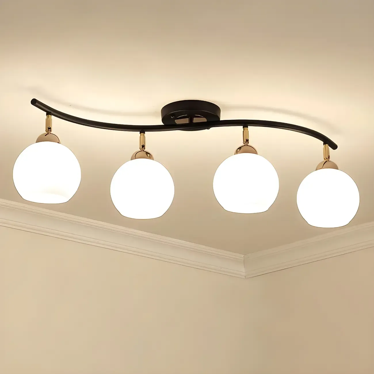 Modern Curved White Glass Dome Semi Flush Track Light