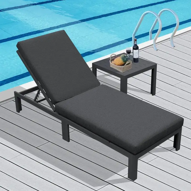FINCATI Patio Outdoor Chaise Aluminum Furniture Lounge Chair Set with Table Cushion - N/A