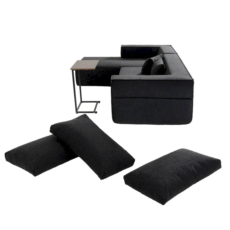 L-Shaped Modular Sectional Sofa with Side Table, Chaise, Wide Seat