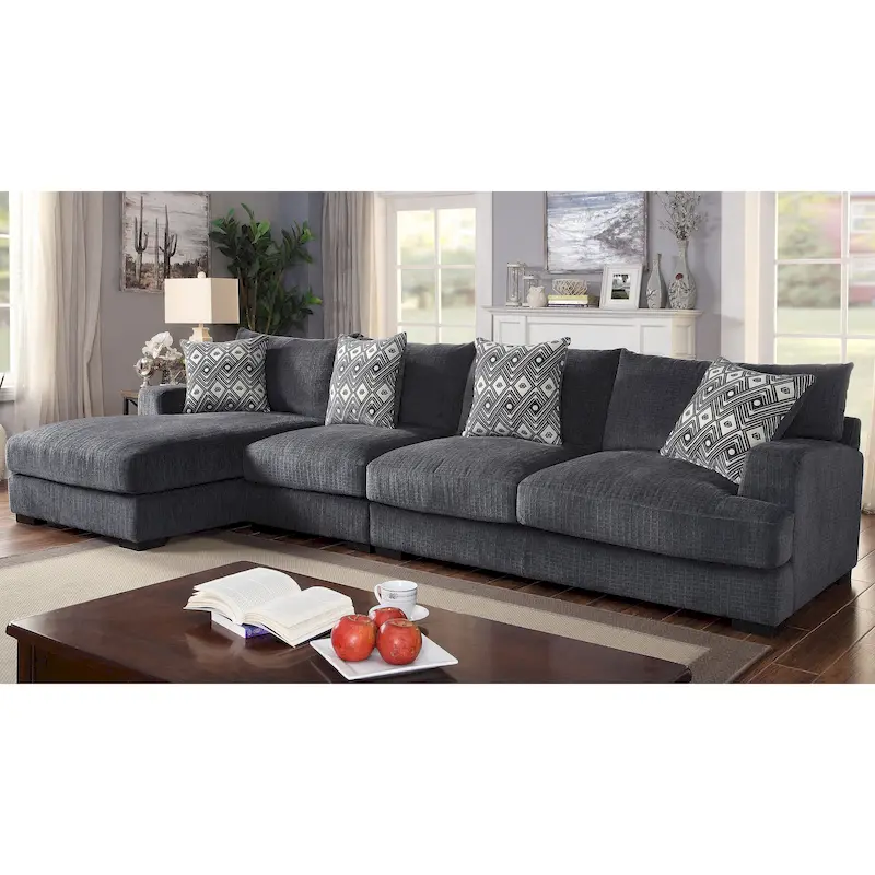 Contemporary Chenille Upholstered Large L-Shaped Sectional