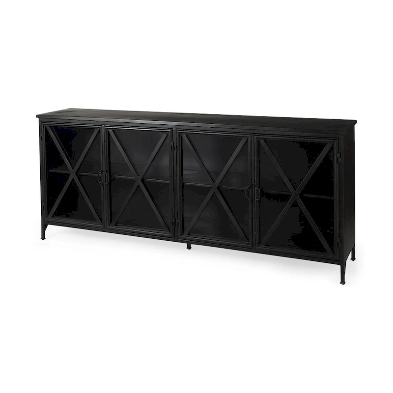 Poppy I Black Metal w/Glass Door Sideboard - 79.0L x 16.0W x 33.0H