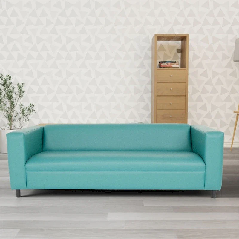 Mid-Century Modern 3-Seater Sofa, Faux Leather with Solid Wood Frame
