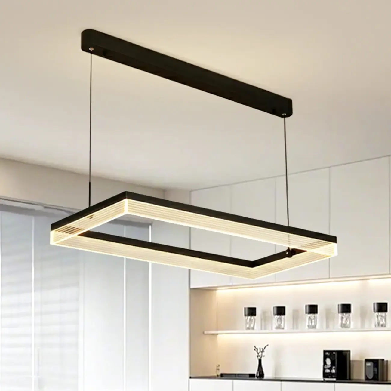 Modern Black Rectangular LED Island Pendant Light