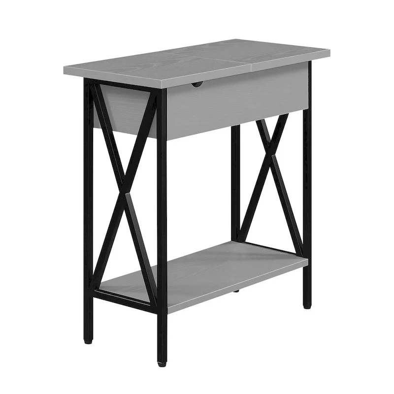 Tucson Flip Top End Table with Charging Station and Shelf