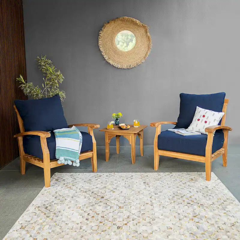 Cambridge Casual Leon 3-piece Teak Patio Chat Set with Cushions