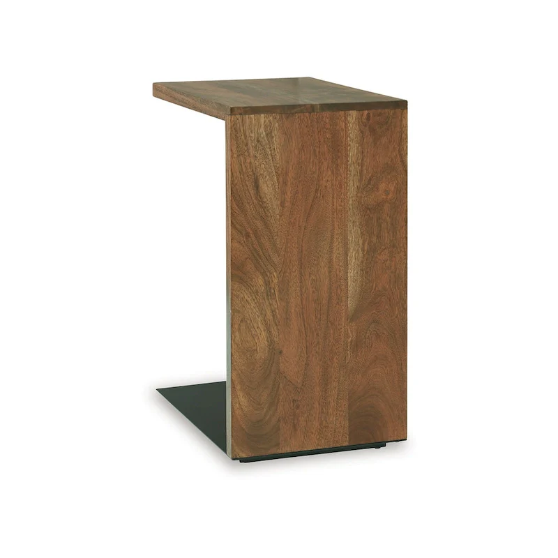 Accent Table, Solid Wood C Shape Design, 18 Inch, Dark Brown