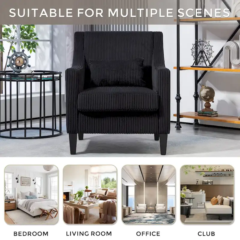 Black Modern 26.8 Arm Chair with Rubber Wood Legs