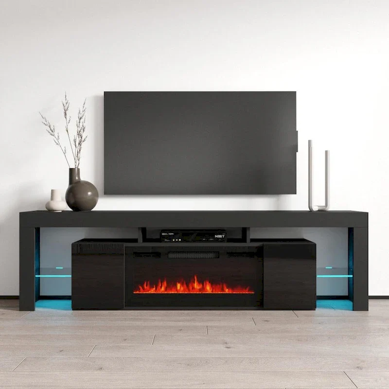 Electric Fireplace TV Stand with Storage – Fits up to 90