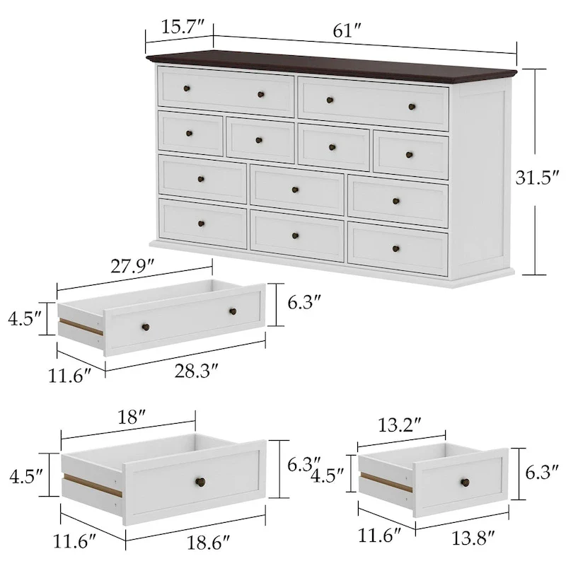 Brown & White 12-Drawer Dresser, Single