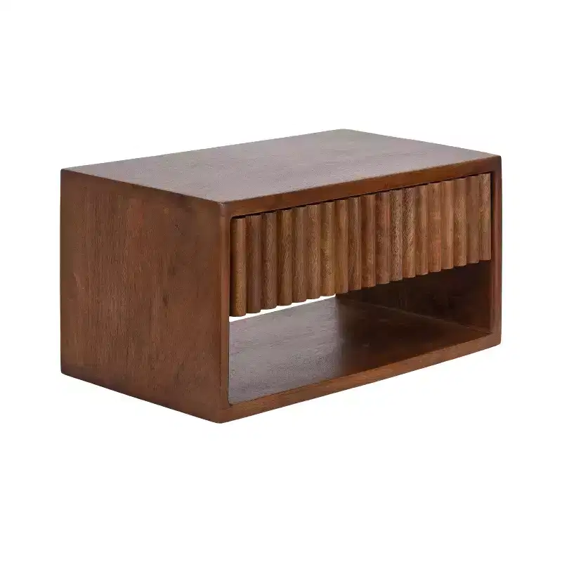 Kate and Laurel Reid Floating Wood Side Table with Open Storage, 18x10x9, Walnut Brown