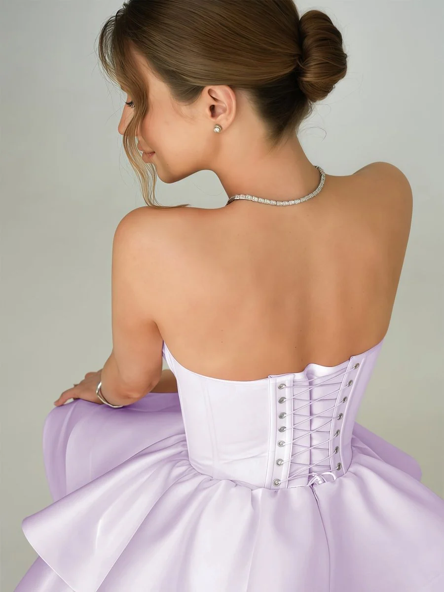 Lavender - A Line Sweetheart Satin Ruffles Short Homecoming Dress