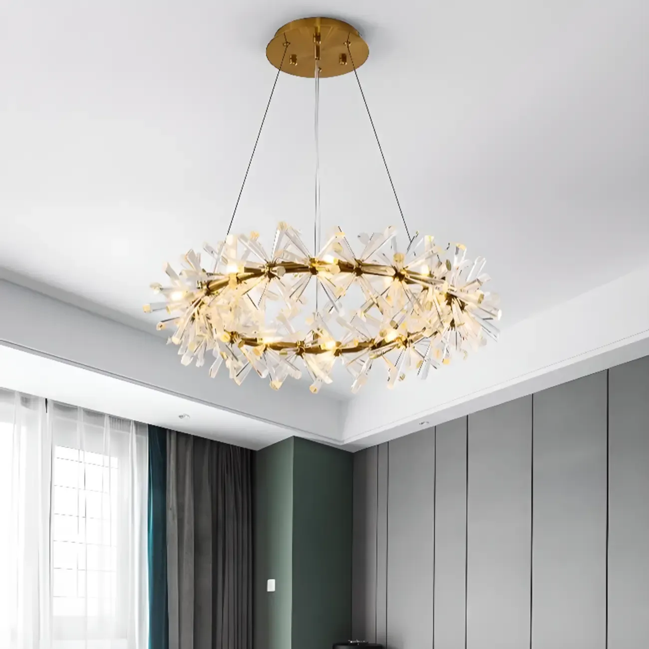 Gold Circular Crystal Chandelier Modern Design Light