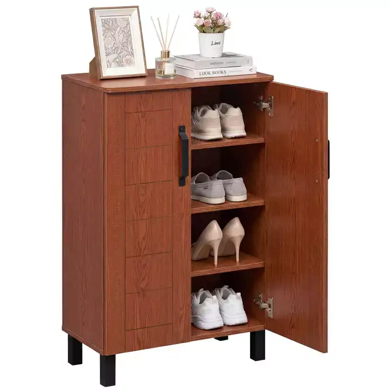 Costway 5-Tier Shoe Storage Cabinet with 2 Doors, Removable Shelves & Ventilation Hole Brown/Natural Oak