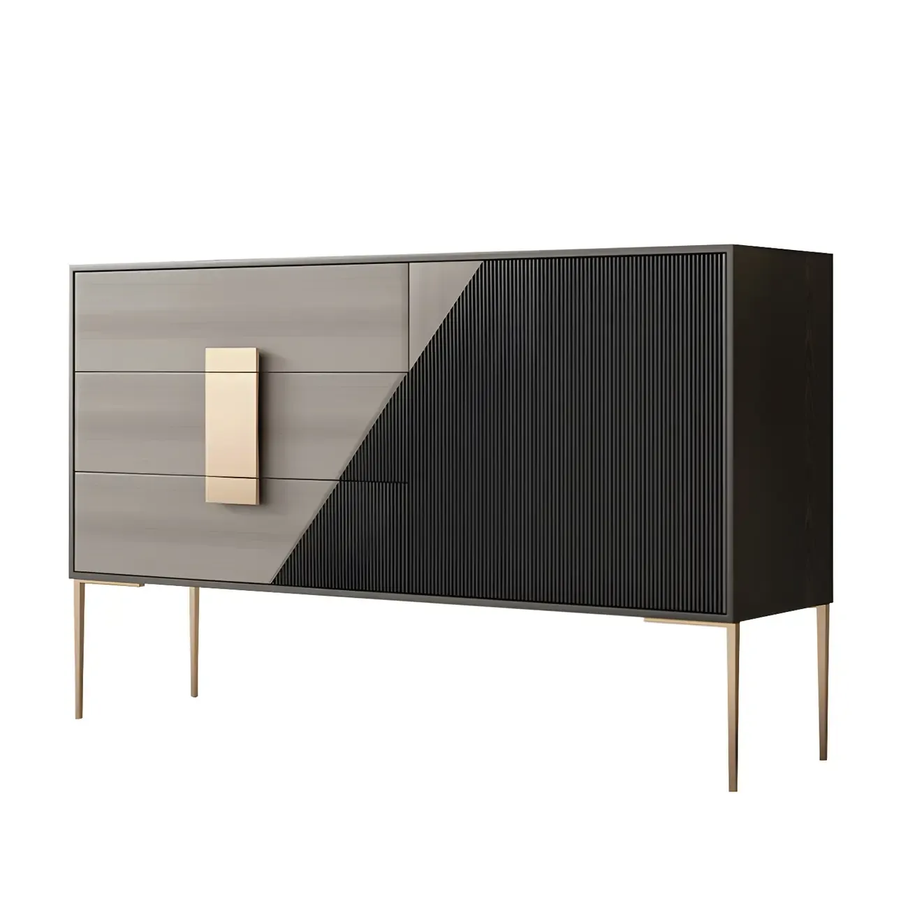 Sleek Black-Gray Wood and Metal Soft-Close Drawers Dresser