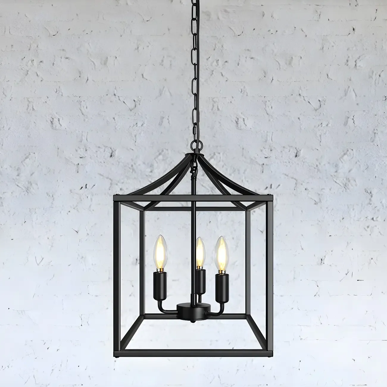 Industrial Black Metal Square Caged Kitchen Pendant Chandelier