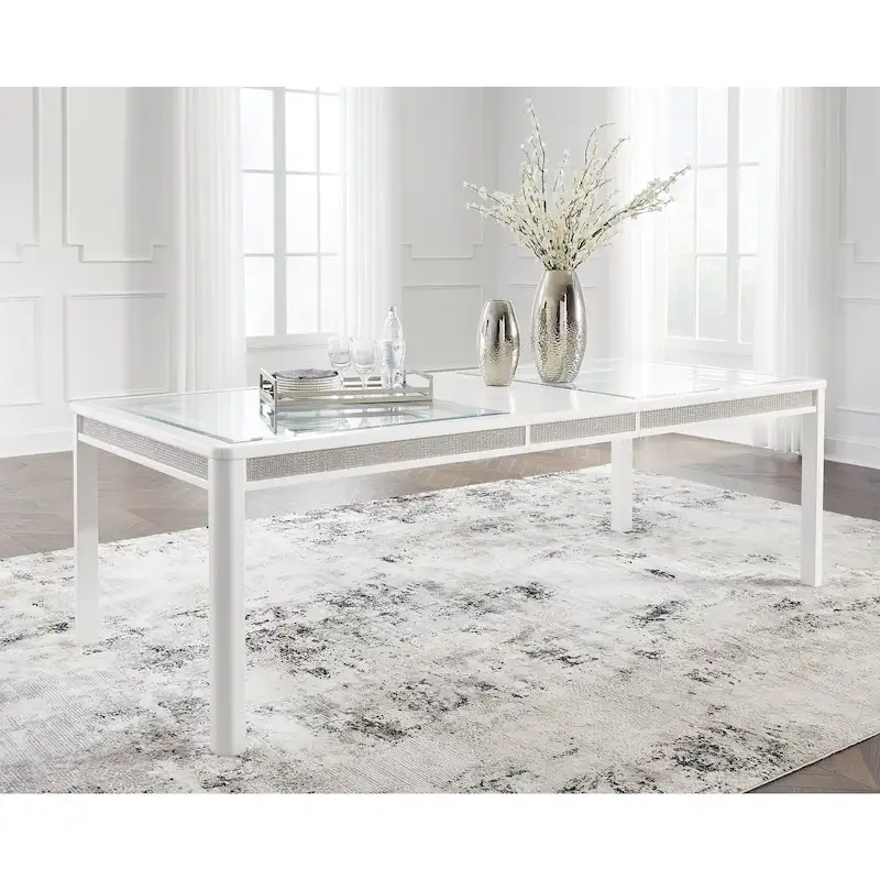 White/Green Rectangular Extension Dining Table, Seats up to 10 — 42W x 96D x 30H