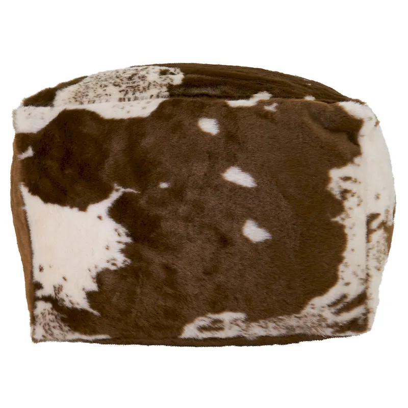 Faux Fur Pouf With Cow Hide Design