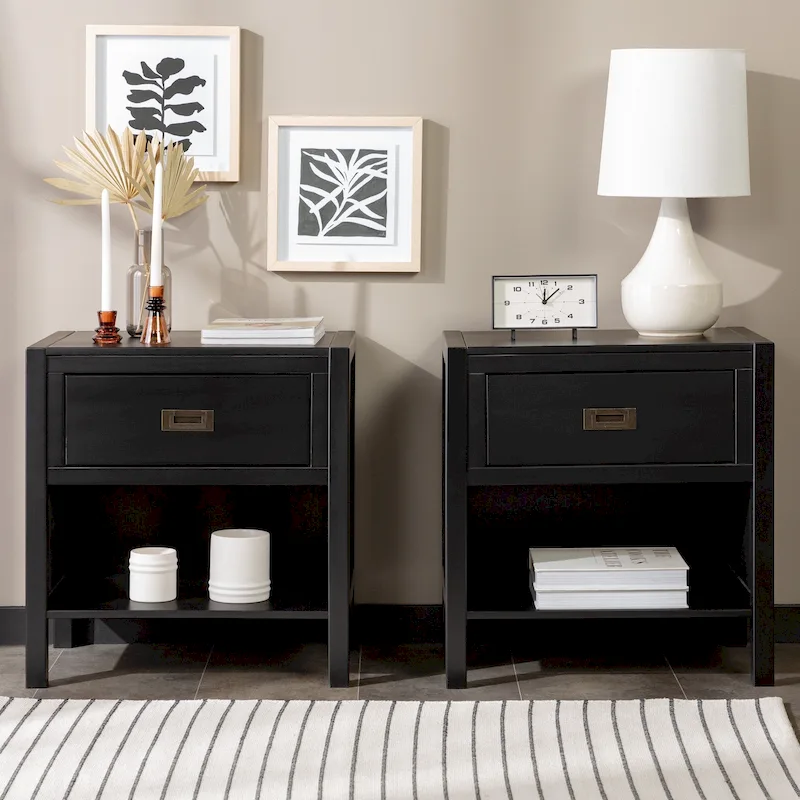 Solid Wood Modern 1-Drawer Nightstands, Set of 2