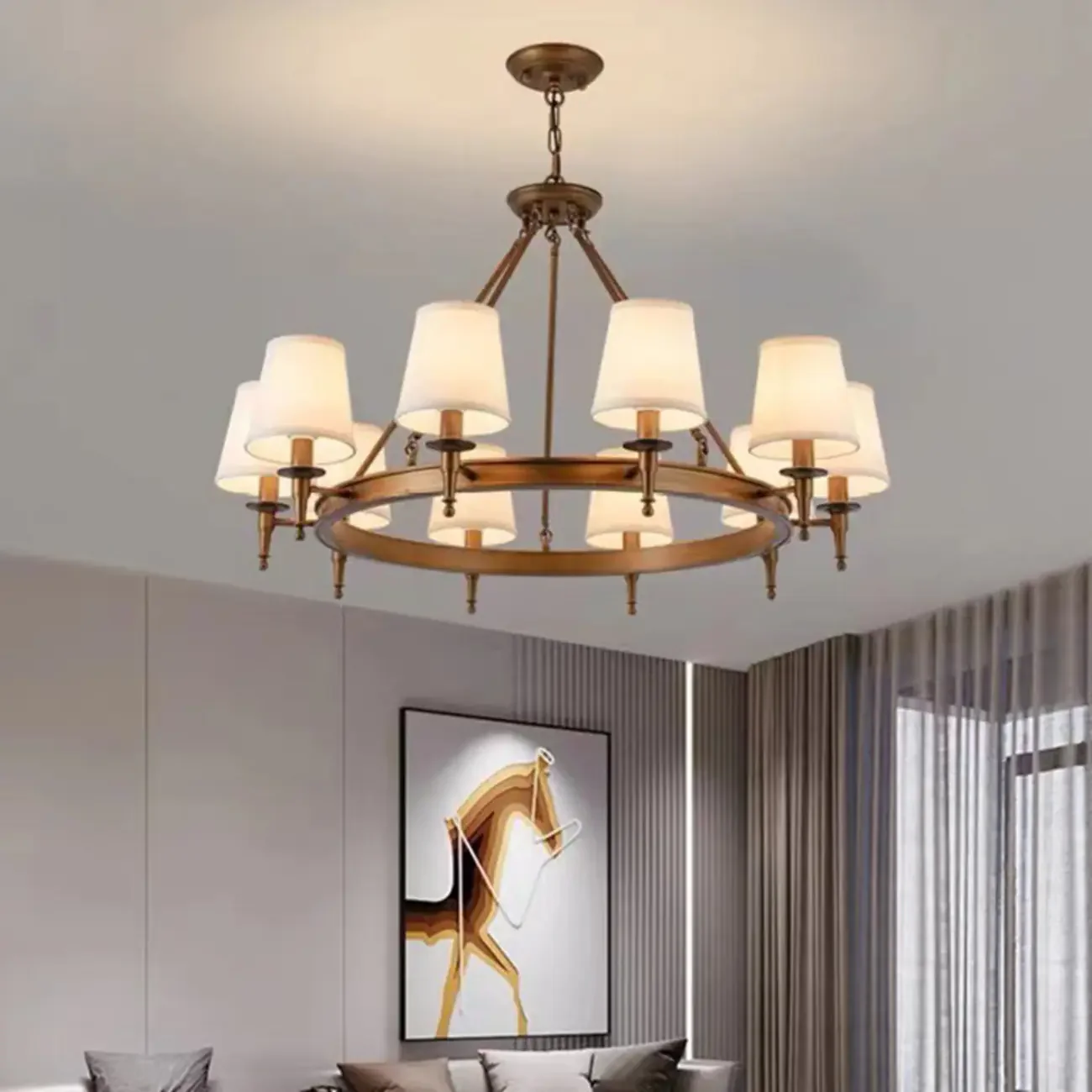 America Country Ring Fabric Lampshade Black Chandelier