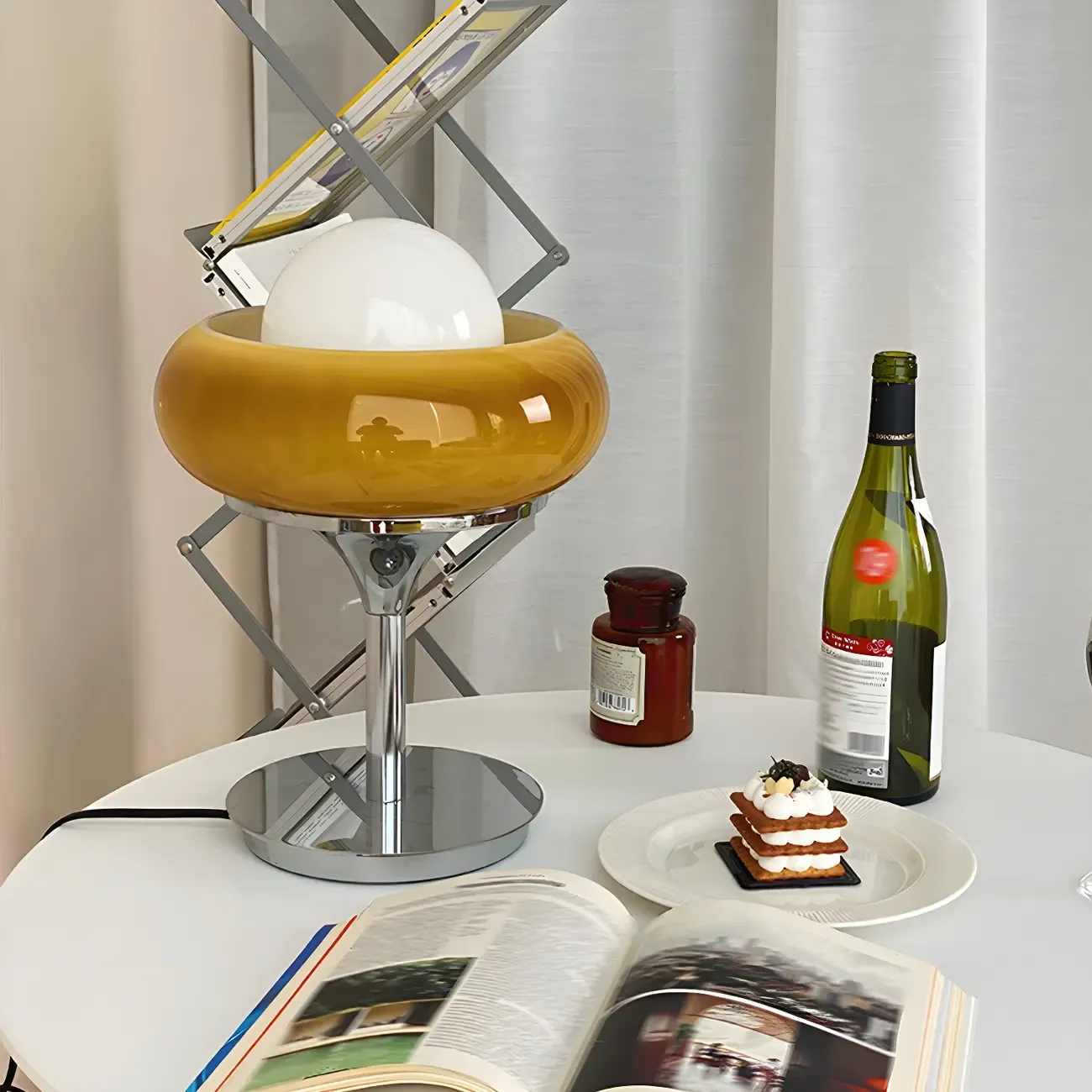 Yellow Egg Tart Globe Glass Silver Table Lamp