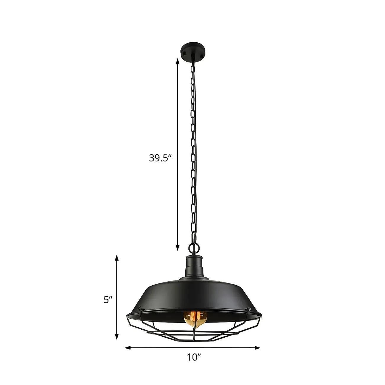 Industrial Black Metal Cap Caged Pendant Light