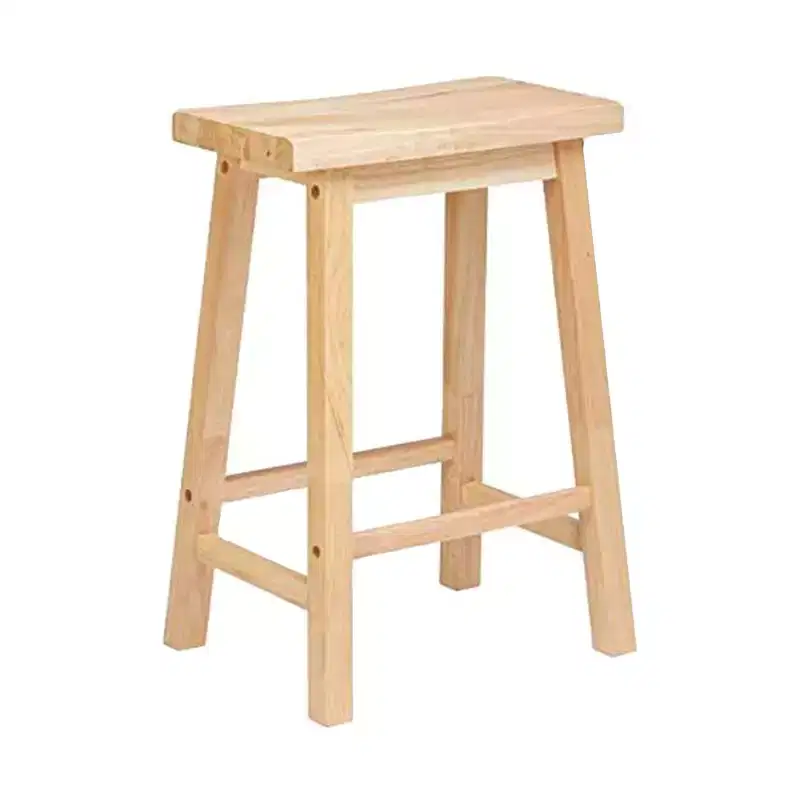 PJ Wood Classic Saddle Seat 24'' Kitchen Bar Counter Stool with Backless Seat & 4 Square Legs, for Homes, Dining Spaces, and Bars, Natural (4 Pack)
