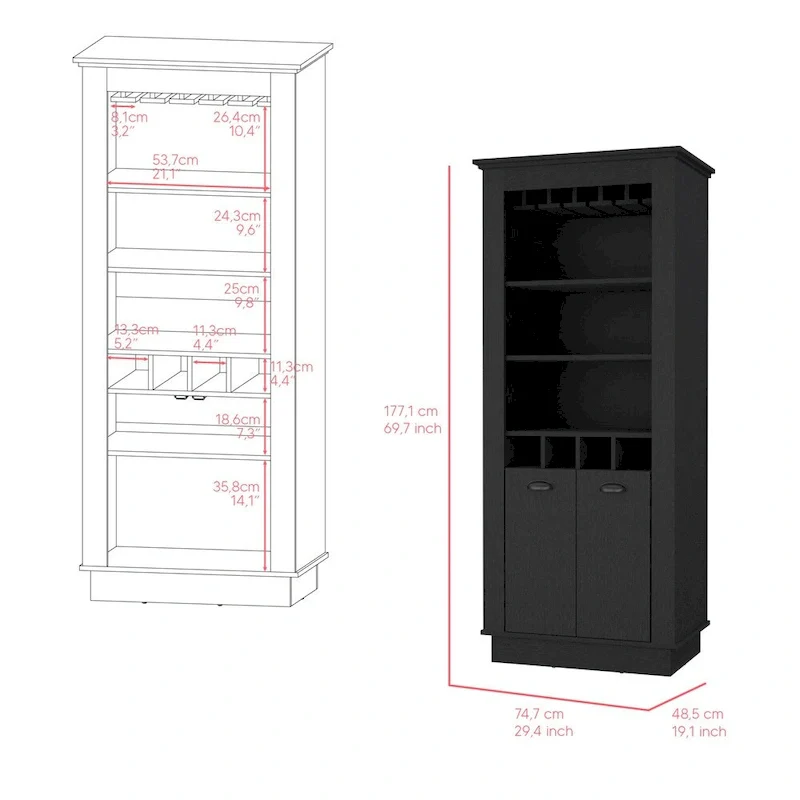 Bar Cabinet, Four built-in wine racks,Living Room, Black