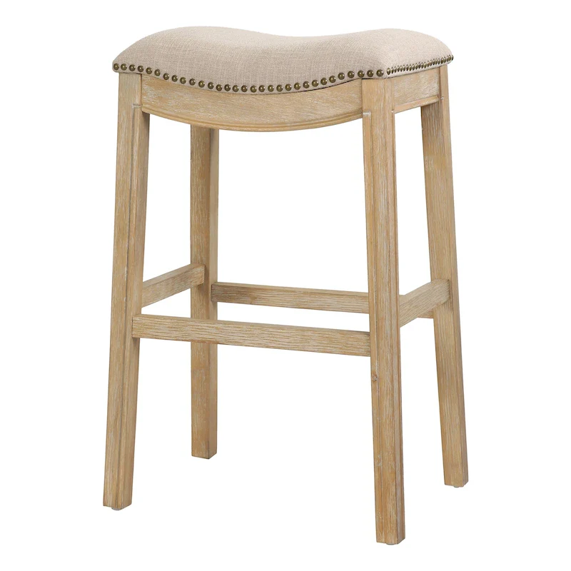 Sadie Saddle-Seat Wood Bar Stool with Upholstered Seat