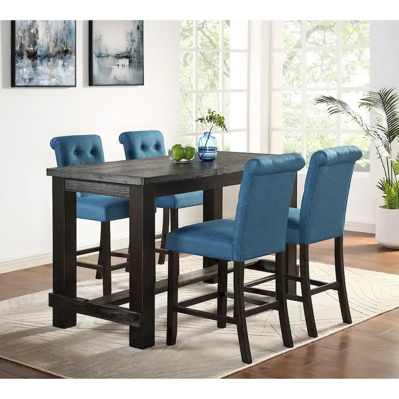 Roundhill Furniture Leviton Counter Height Antique Black Finished Wood 5-piece Dining Set