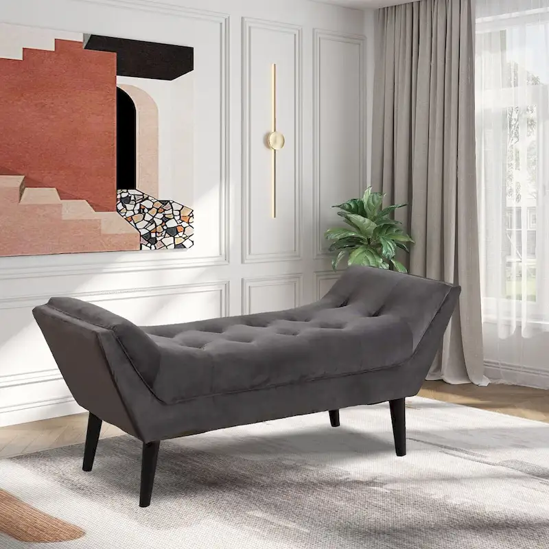 end of bed bench Entryway Bench Modern Fabric Footstool for Hallway with Wooden Legs