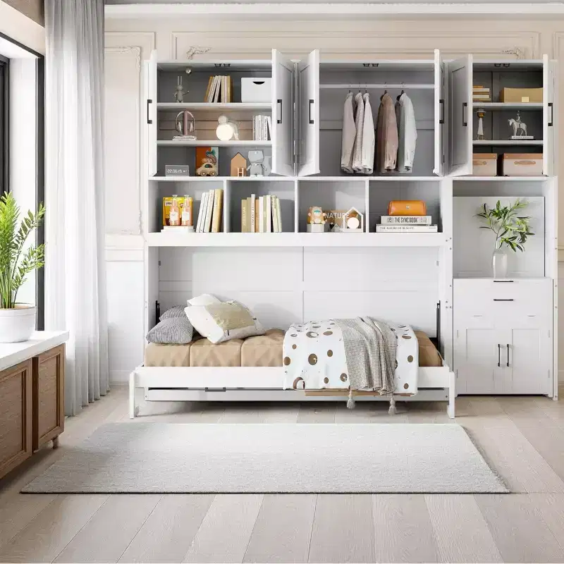 Merax All-in-One Twin Murphy Bed with Foldable Desk, White