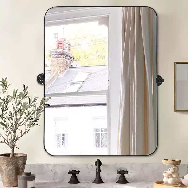 Iron Round Corner Rectangular Black Hardware Hanging Mirror 91x61x4cm