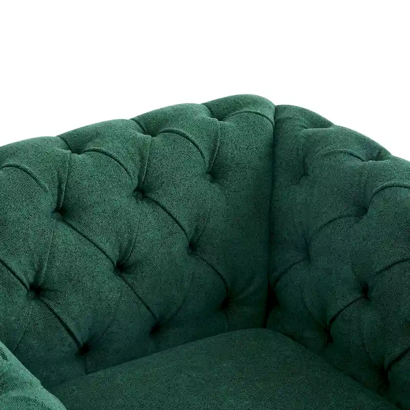 Tufted Swivel Club Chair, Dark Green / Cognac, Single Seat