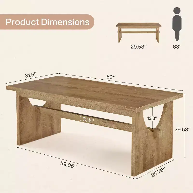 Lantine Farmhouse Dining Table for 4-6 People, 63 Large Rectangular Kitchen Dining Room Table for Kitchen Living Room, Rustic Brown