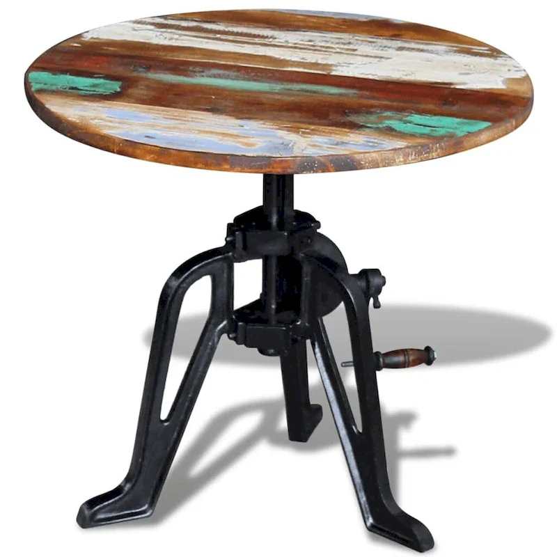 Side Table Round Coffee End Table Sofa Table Solid Wood and Cast Iron