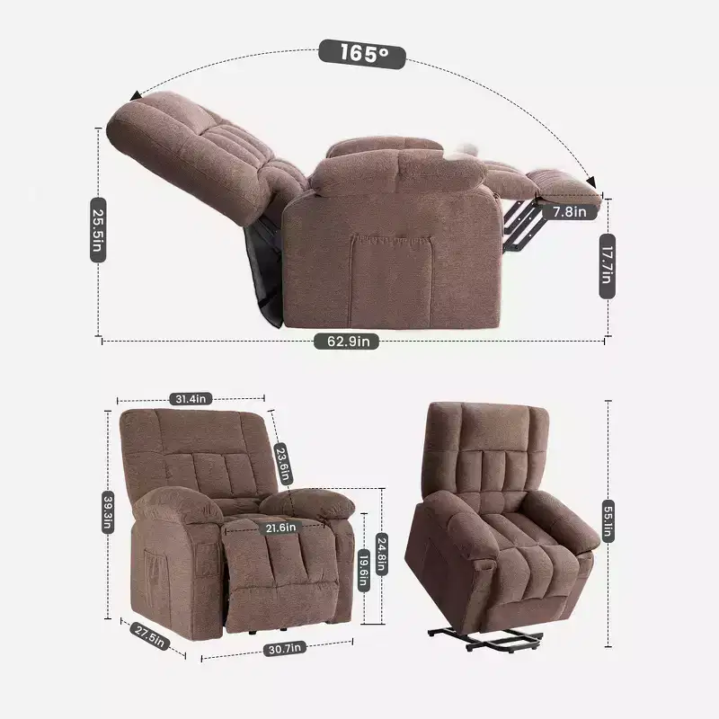 Zeus & Ruta Manual Adjustable Recliner Chair with Breathable Fabric , Side Pockets & High Backrest